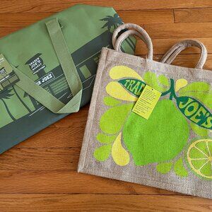 Trader Joes Lemon Lime Burlap Tote & XL Picnic Storage Insulated Cooler Bag TJs
